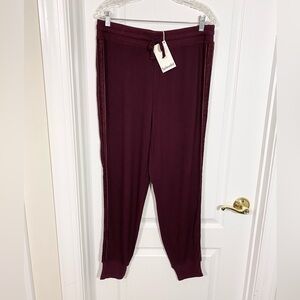 NWT Splendid Joggers Velour Velvet Side Stripe Aubergine Red Size XL